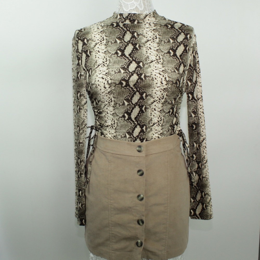 Snake Skin Long Sleeve Ruched Side Top